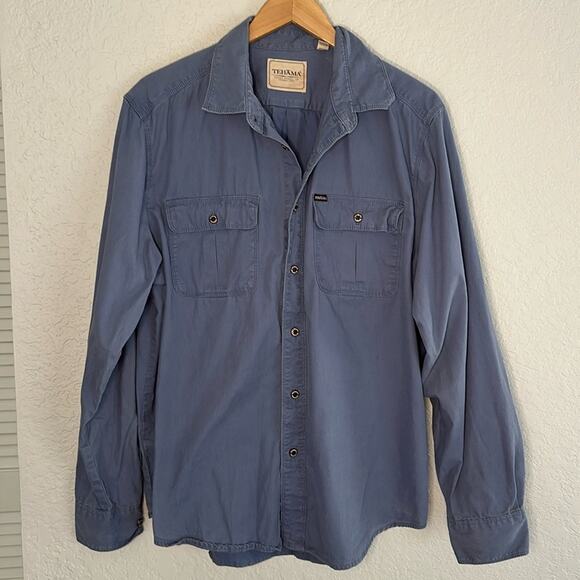 Tehama Men’s XL Button Down Shirt Blue Long Sleeve Utility Hiking Flap Pockets - Picture 1 of 7